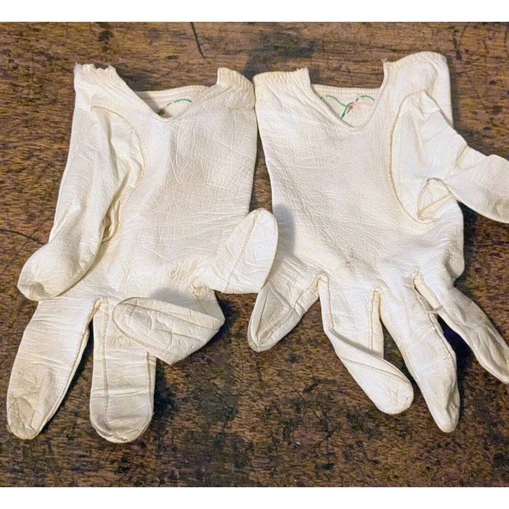 Vintage 1950s Gloves by Superb Italian Cream Lambskin Floral Embroidered Sz 7.5